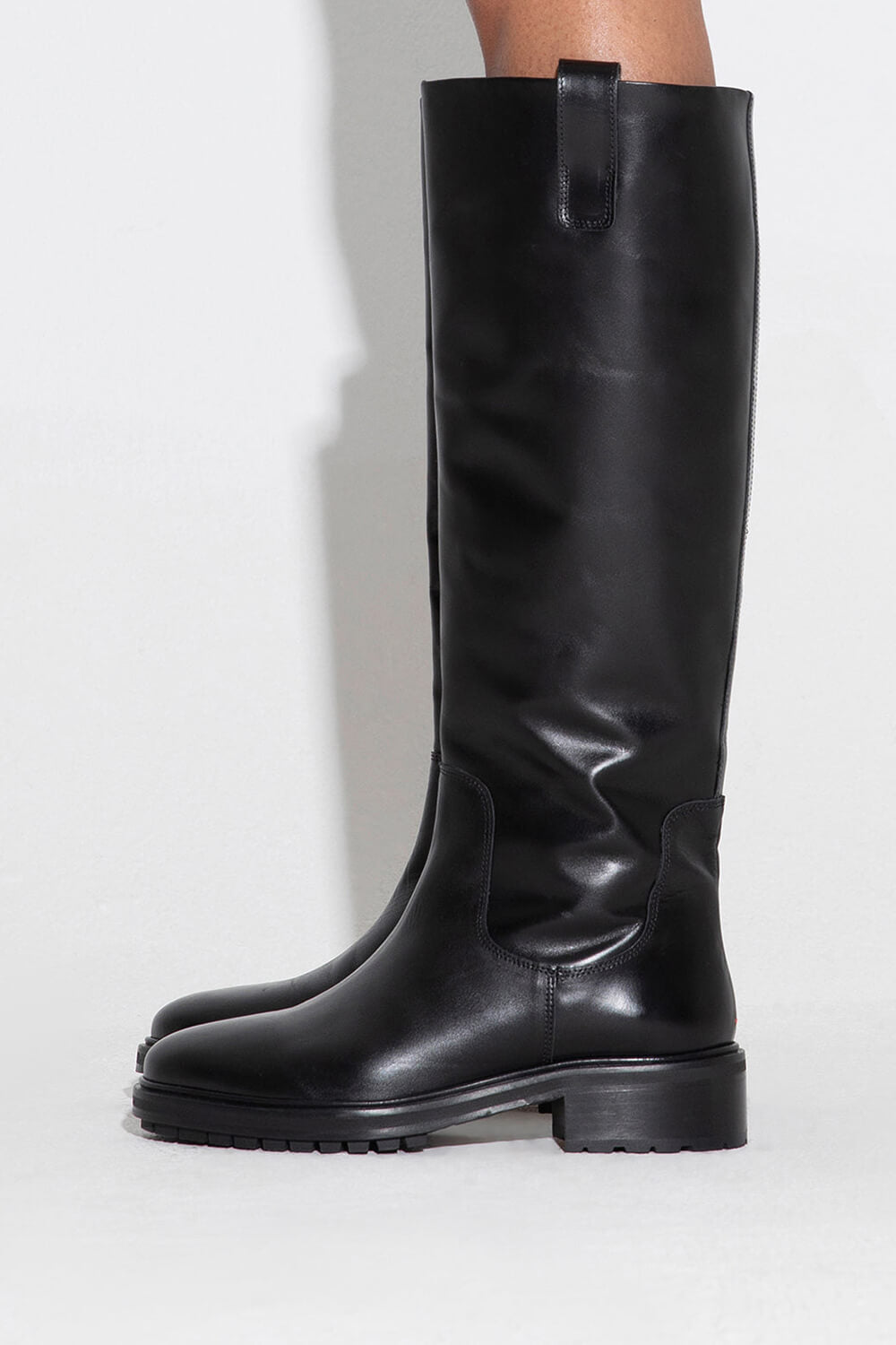 Calf Leather Knee High Flat Boots