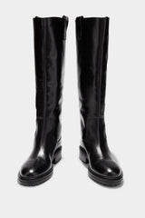 Calf Leather Knee High Flat Boots