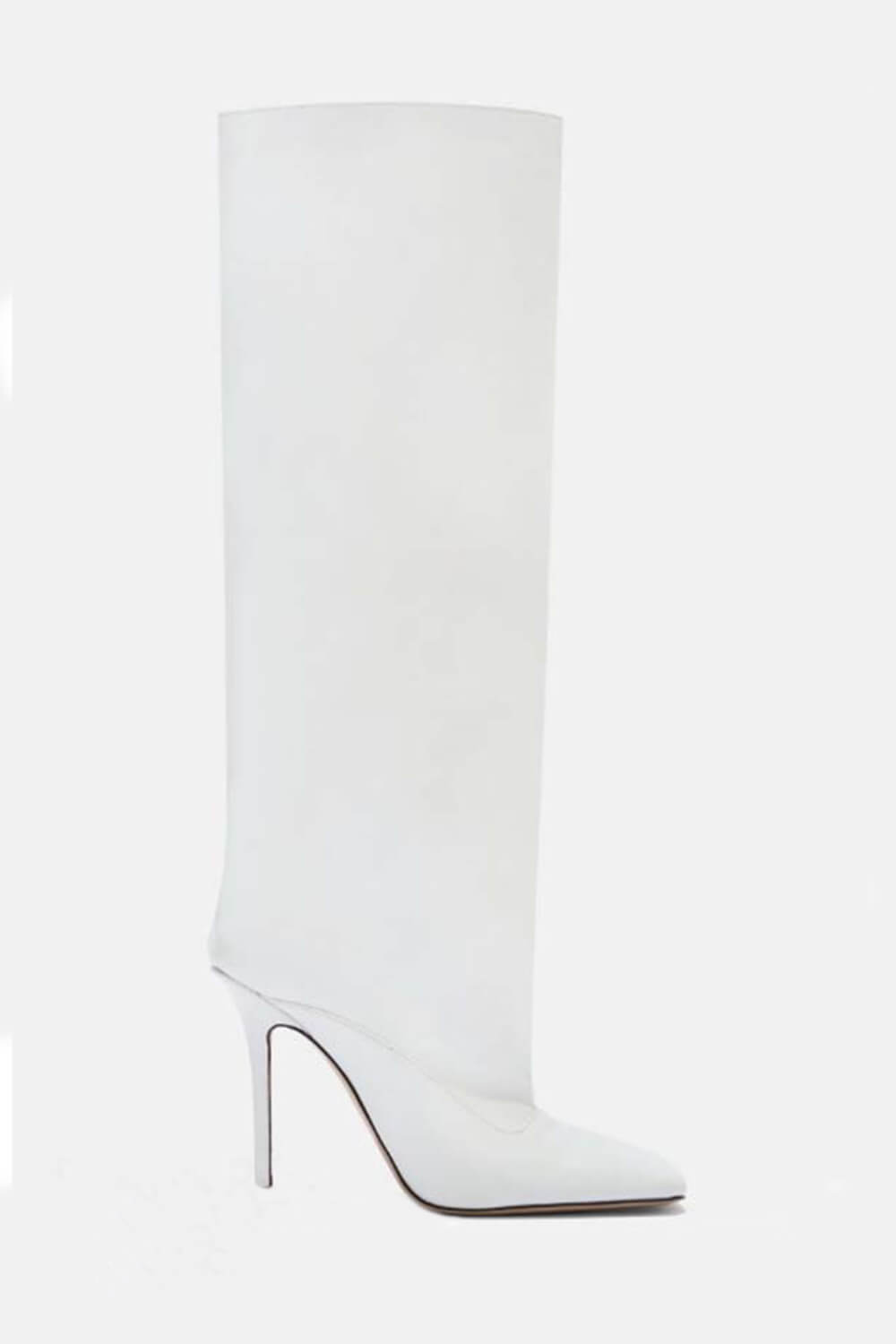Faux Leather Square Toe Knee-High Stiletto Heeled Boots