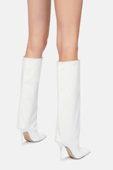 Faux Leather Square Toe Knee-High Stiletto Heeled Boots