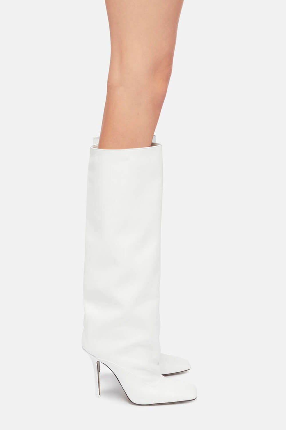 Faux Leather Square Toe Knee-High Stiletto Heeled Boots