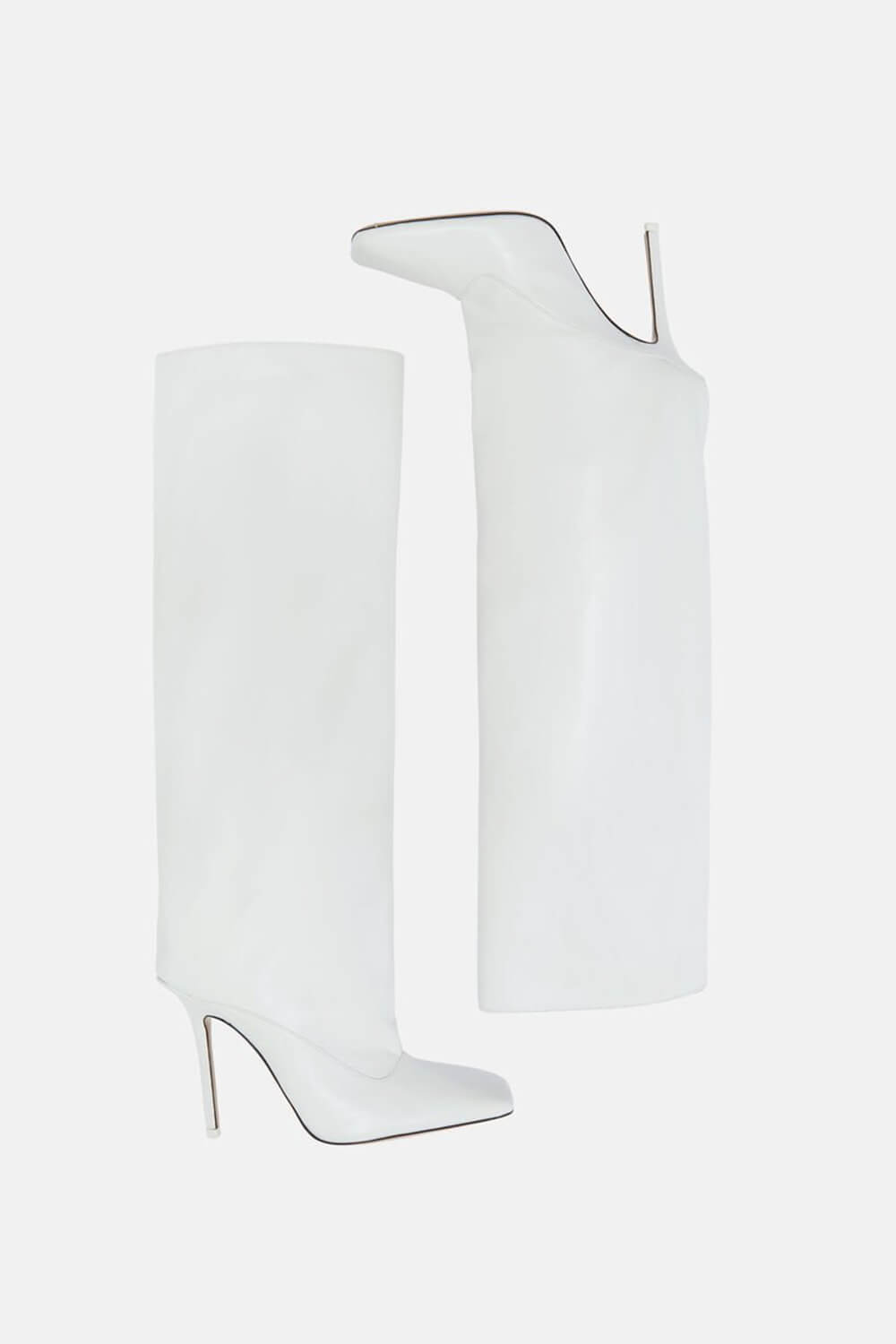Faux Leather Square Toe Knee-High Stiletto Heeled Boots