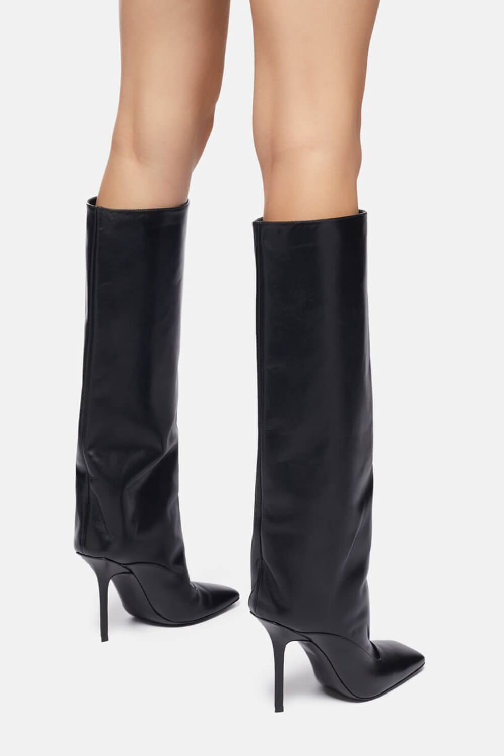 Faux Leather Square Toe Knee-High Stiletto Heeled Boots