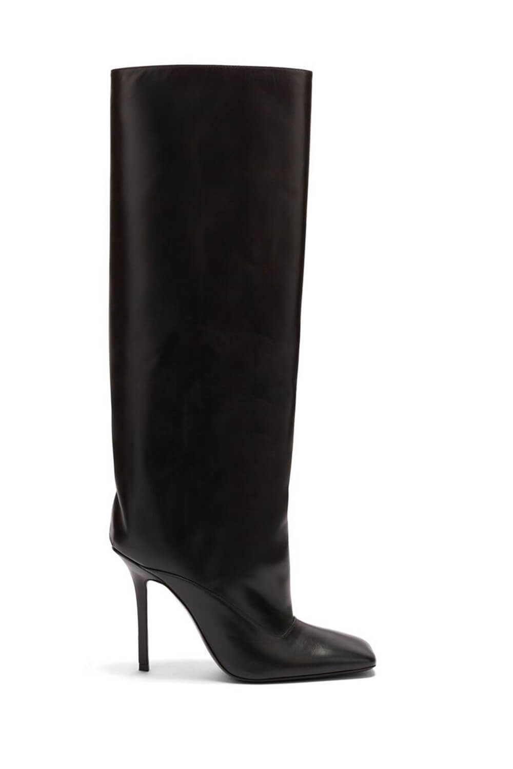 Faux Leather Square Toe Knee-High Stiletto Heeled Boots