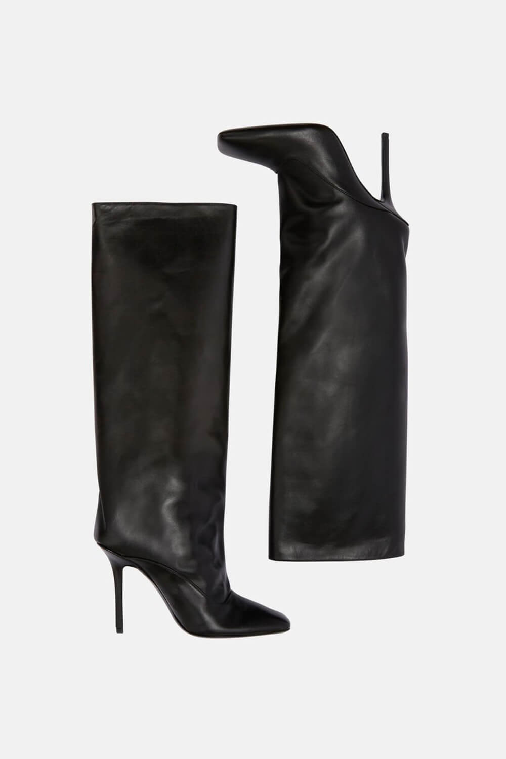 Faux Leather Square Toe Knee-High Stiletto Heeled Boots