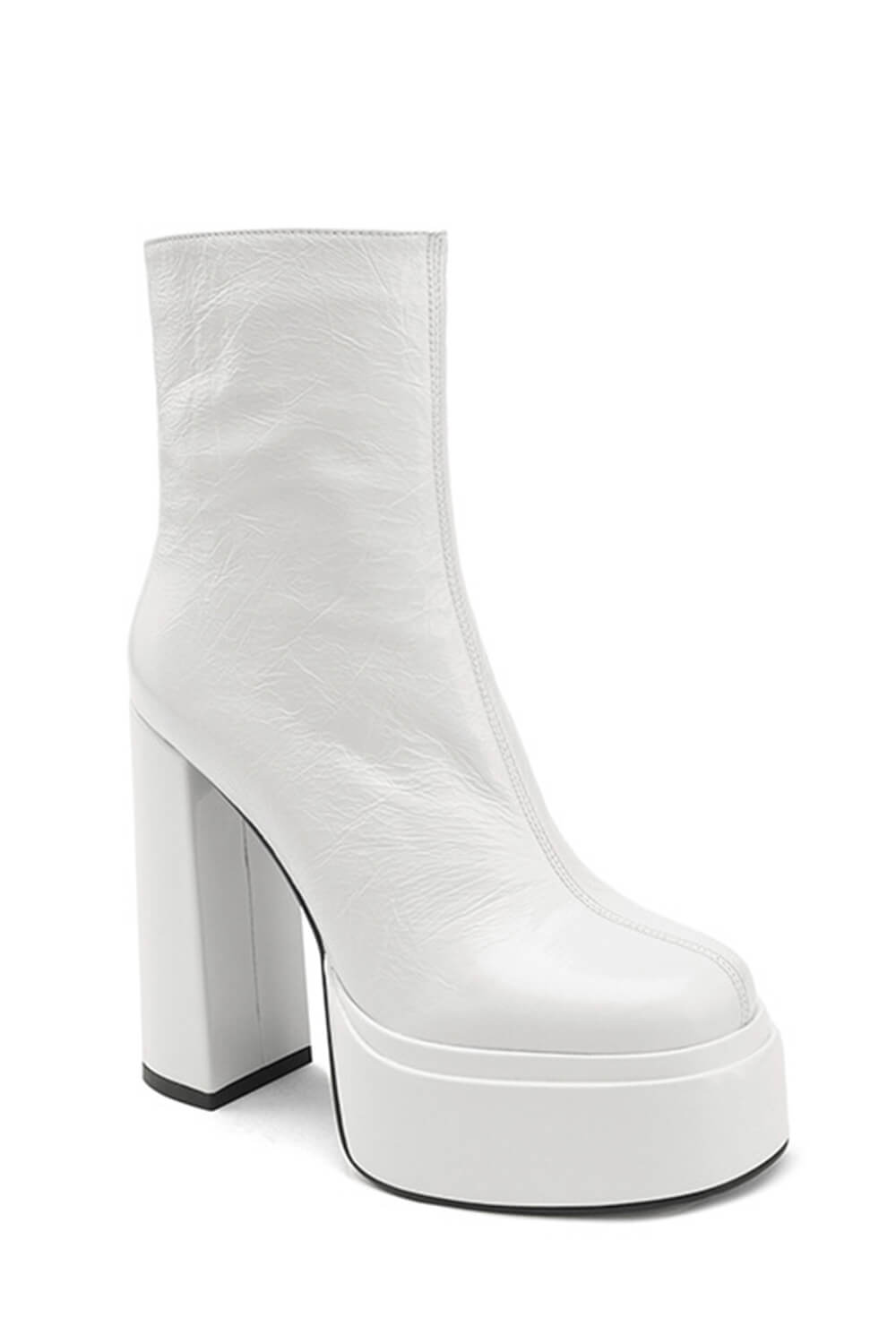 Calf Leather Double Platform Block Heel Ankle Boots