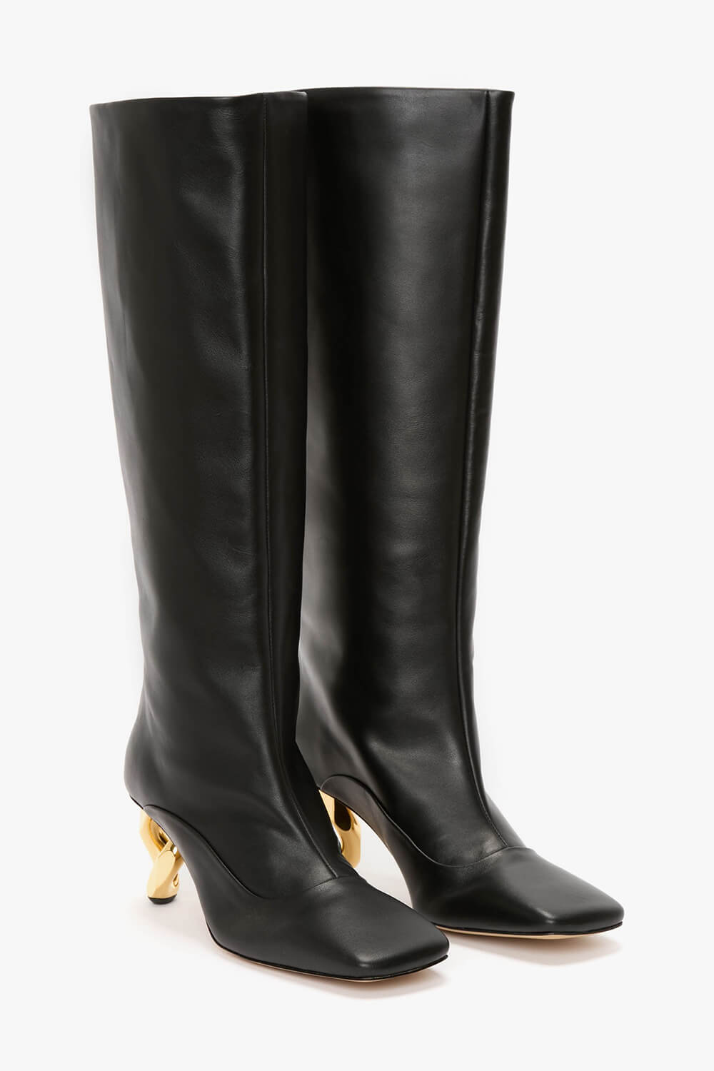 Square Toe Chain Heel Knee High Boots