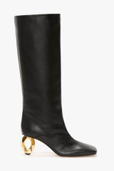 Square Toe Chain Heel Knee High Boots