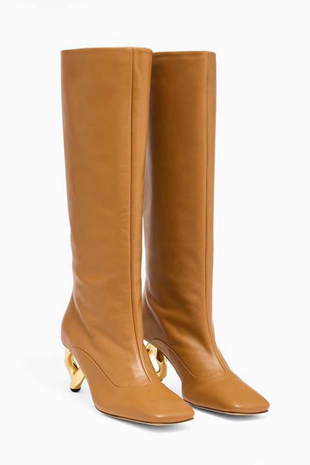 Square Toe Chain Heel Knee High Boots