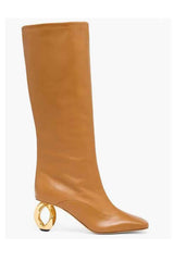 Square Toe Chain Heel Knee High Boots