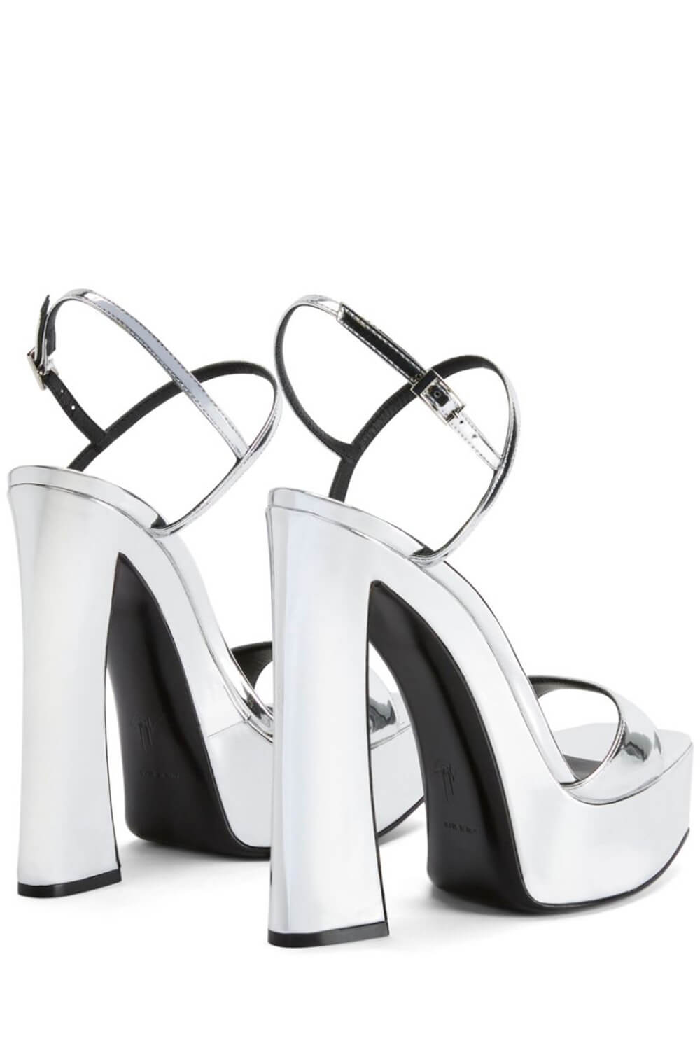 Metallic Silver Open Square Toe Platform Block Heels