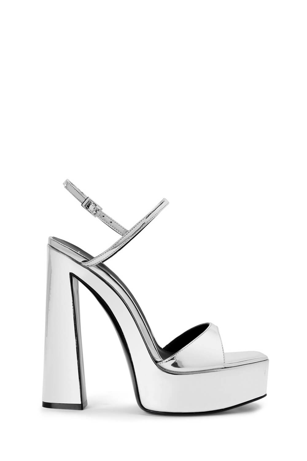 Metallic Silver Open Square Toe Platform Block Heels