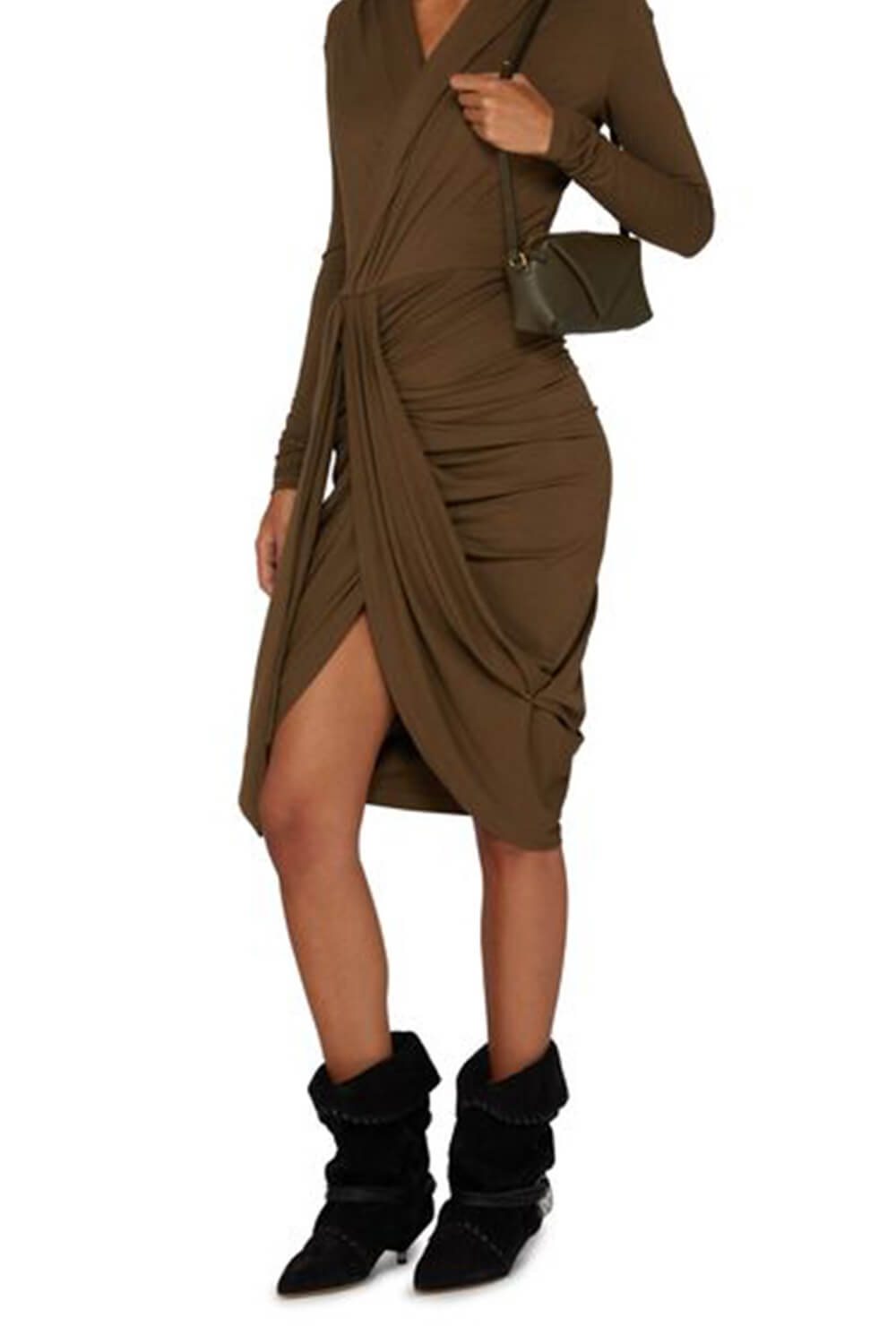 Draped Faux Suede Pointed Ankle Boots With Silver-Tone Hardware