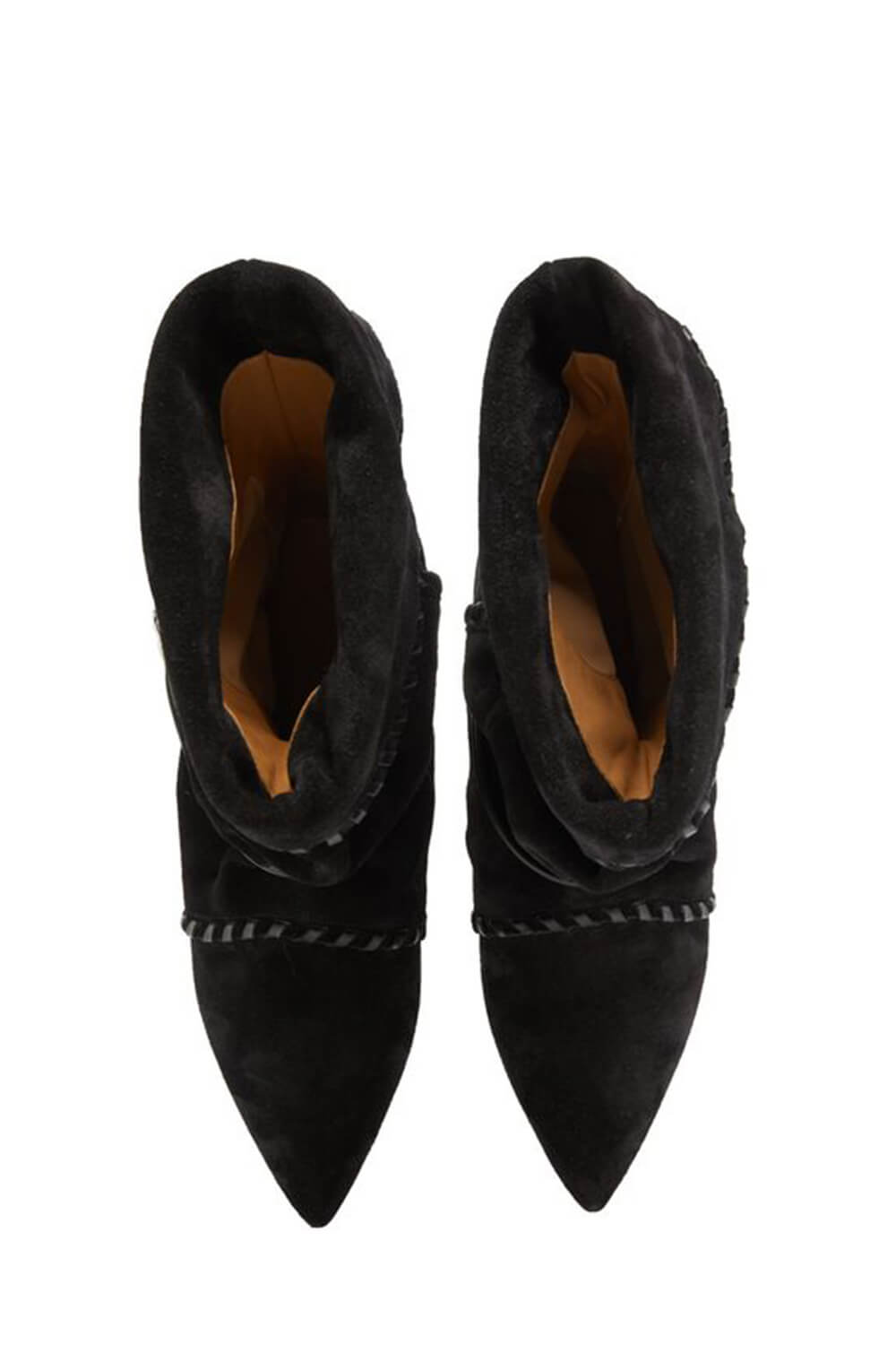 Draped Faux Suede Pointed Ankle Boots With Silver-Tone Hardware
