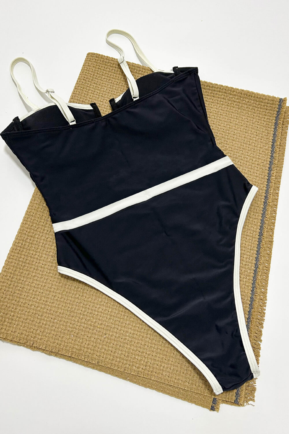 Underwire Contrast Trim High Rise One Piece Swimsuit - Black