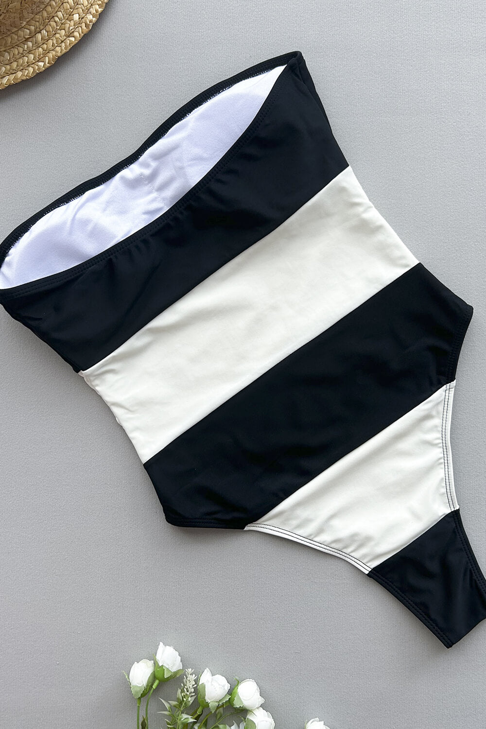 Stripe Color Block Strapless High Rise One Piece Swimsuit