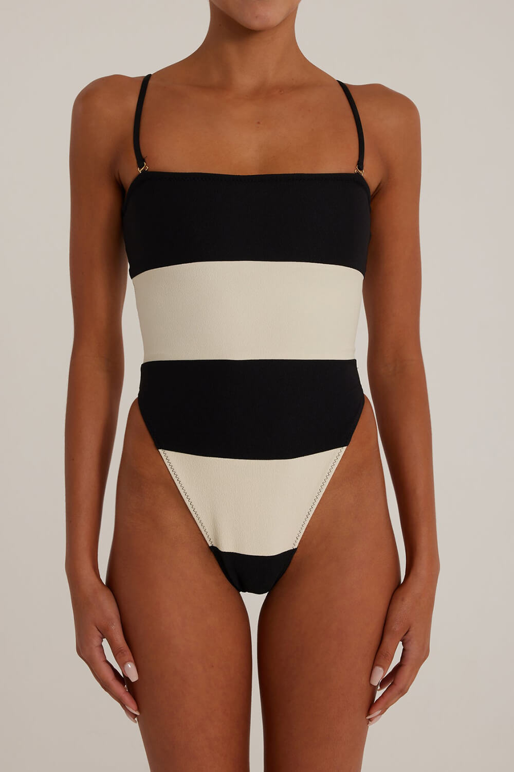 Stripe Color Block Strapless High Rise One Piece Swimsuit