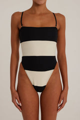 Stripe Color Block Strapless High Rise One Piece Swimsuit