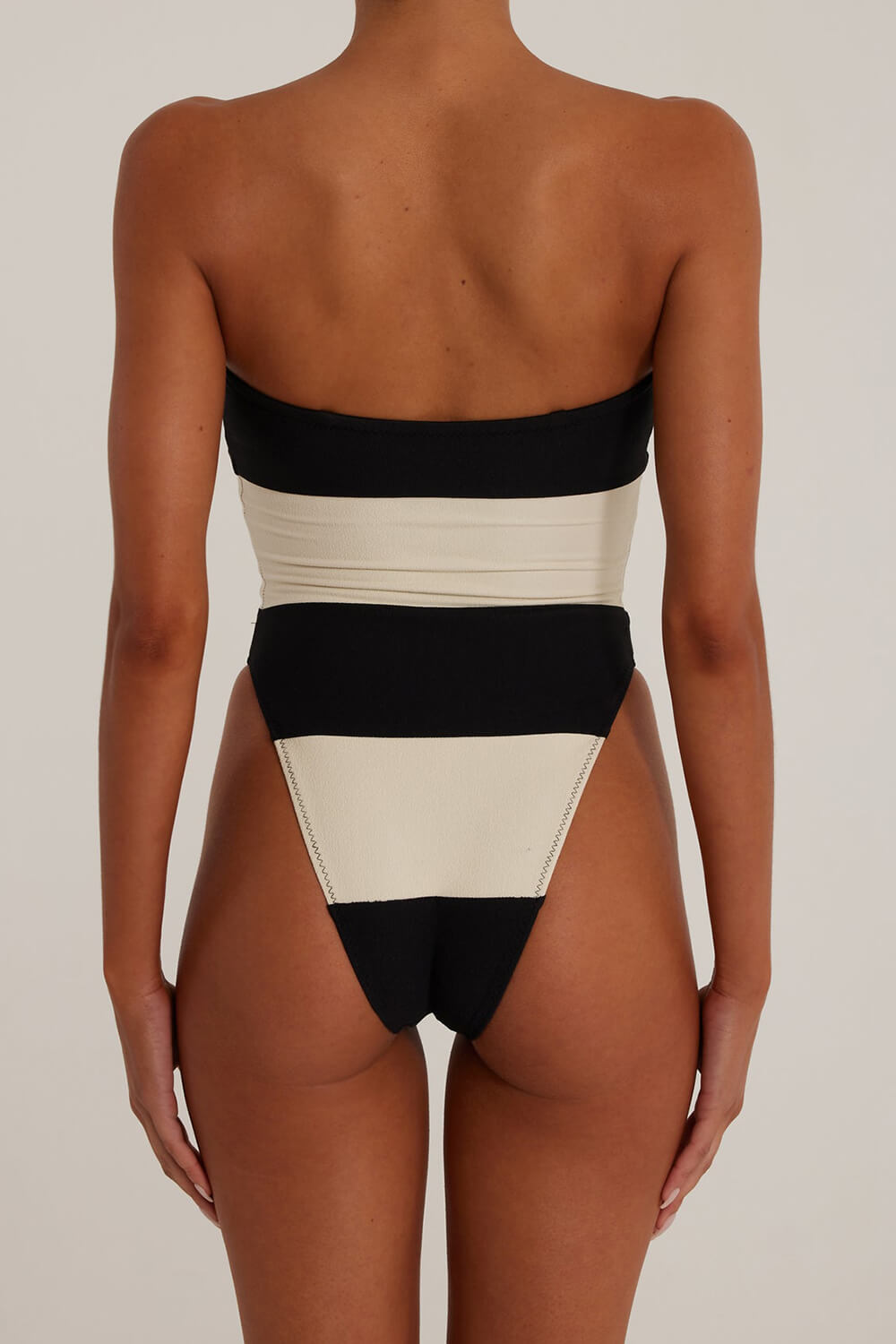 Stripe Color Block Strapless High Rise One Piece Swimsuit