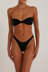 Knotted Bandeau High Leg Bikini Set - Black