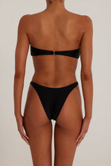 Knotted Bandeau High Leg Bikini Set - Black