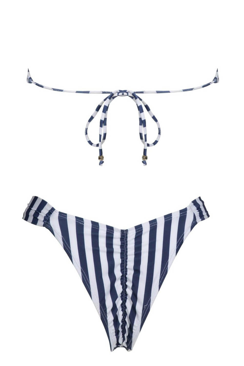 Striped Bandeau Bikini Set With O-Ring Detail