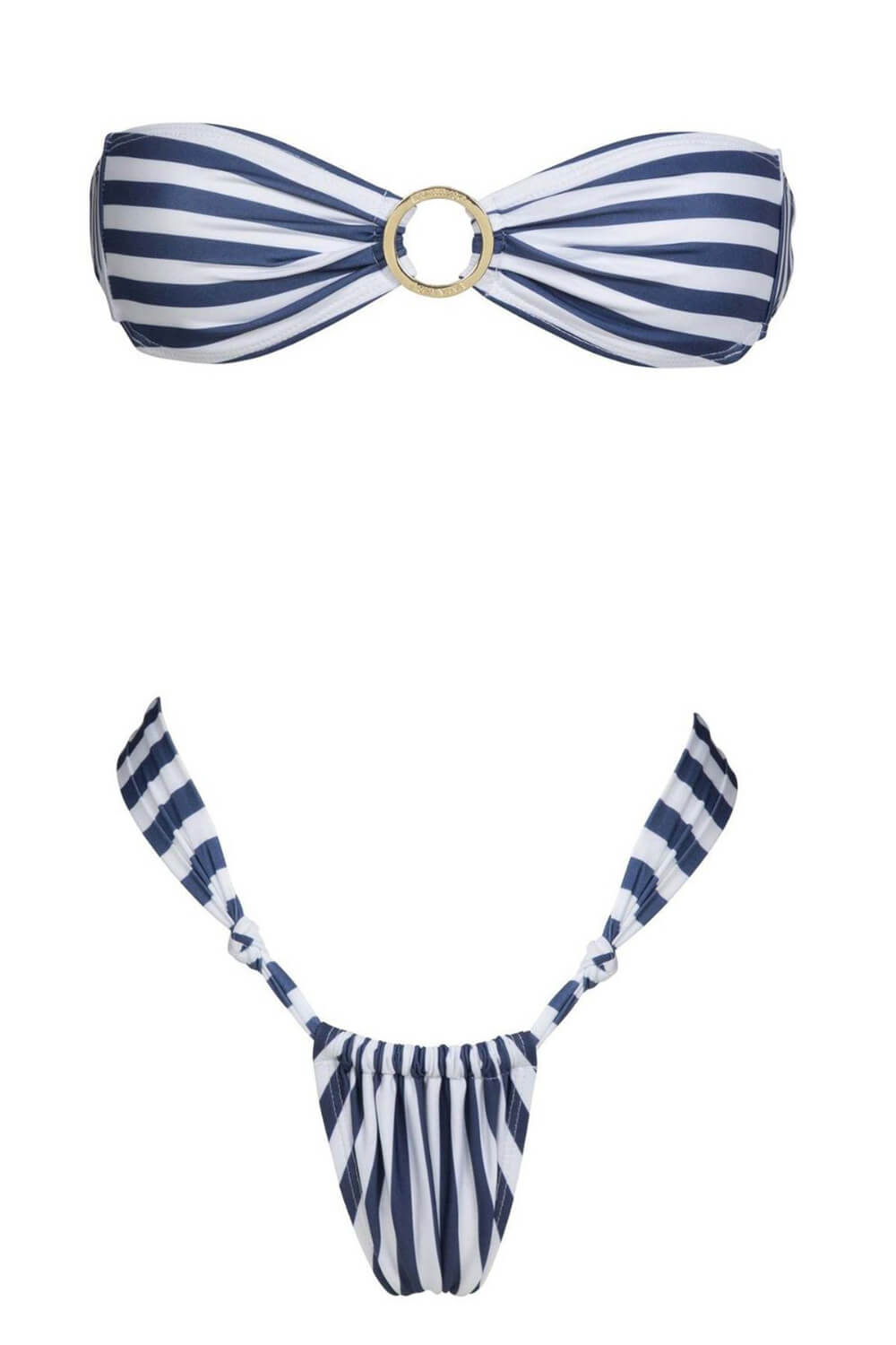 Striped Bandeau Bikini Set With O-Ring Detail