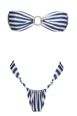 Striped Bandeau Bikini Set With O-Ring Detail