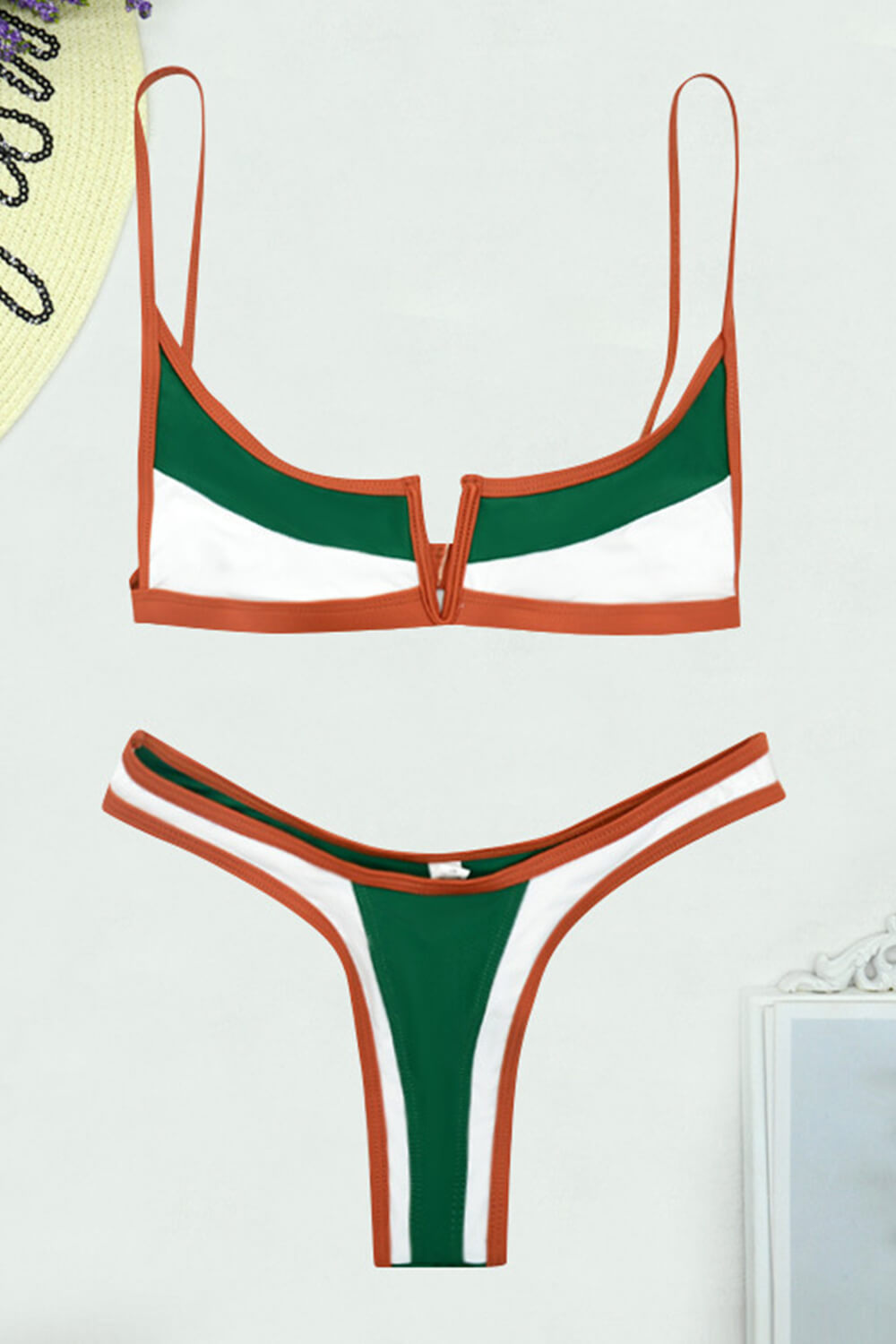 Color Block V-Wire High Cut Bikini Set