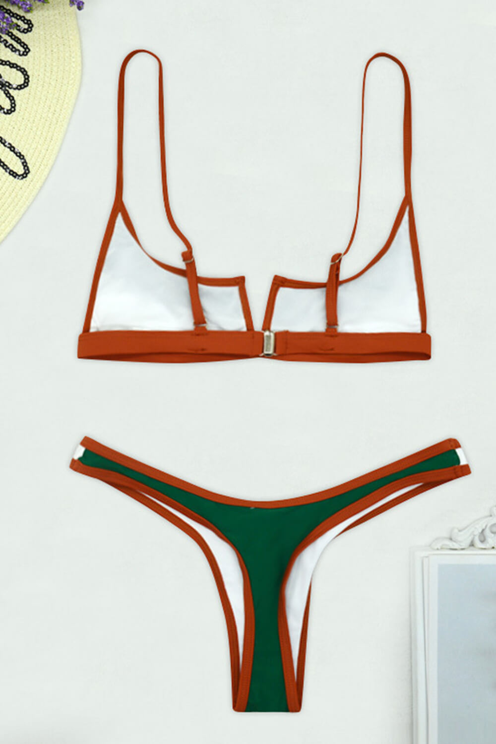Color Block V-Wire High Cut Bikini Set