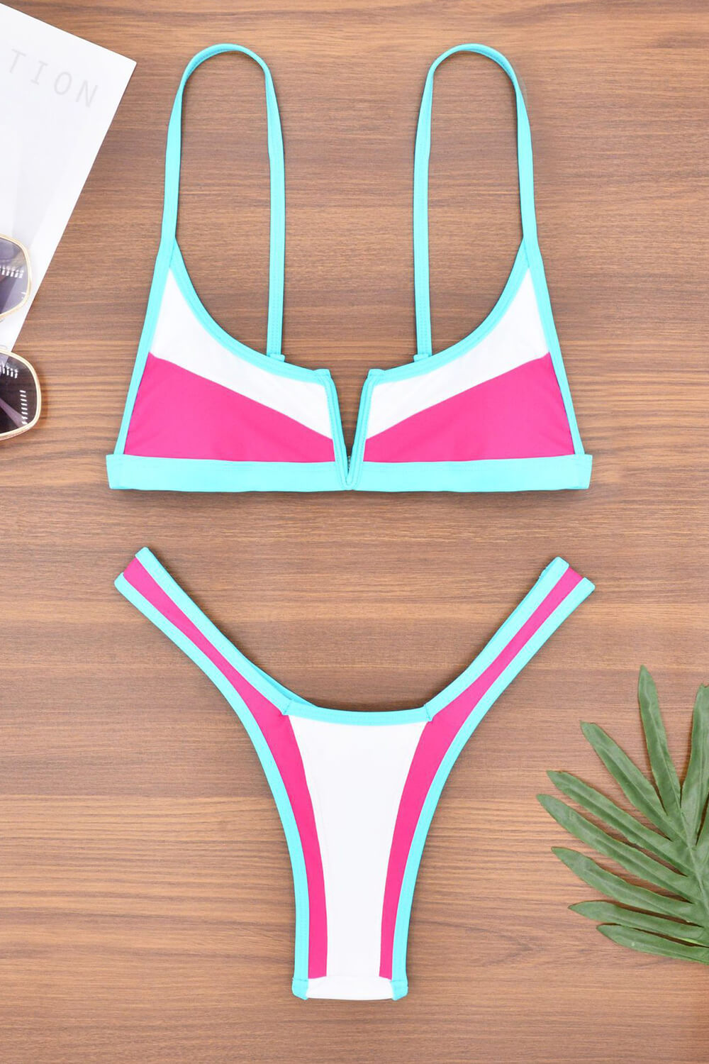 Color Block V-Wire High Cut Bikini Set