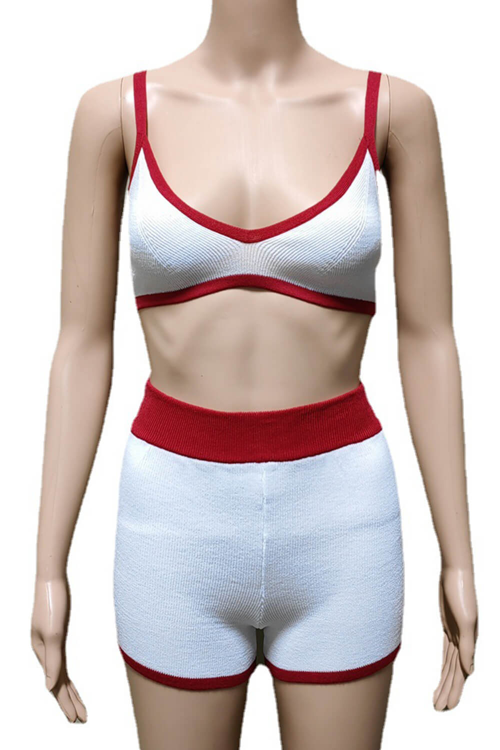 Contrast Trim Knit Bralette Bikini Top And High Waisted Shorts
