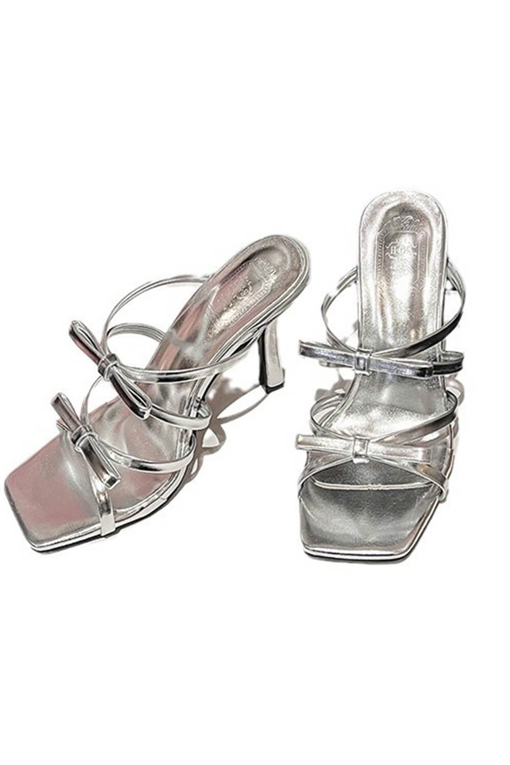 Double Bow Detail Strappy Square Toe Stiletto Mules