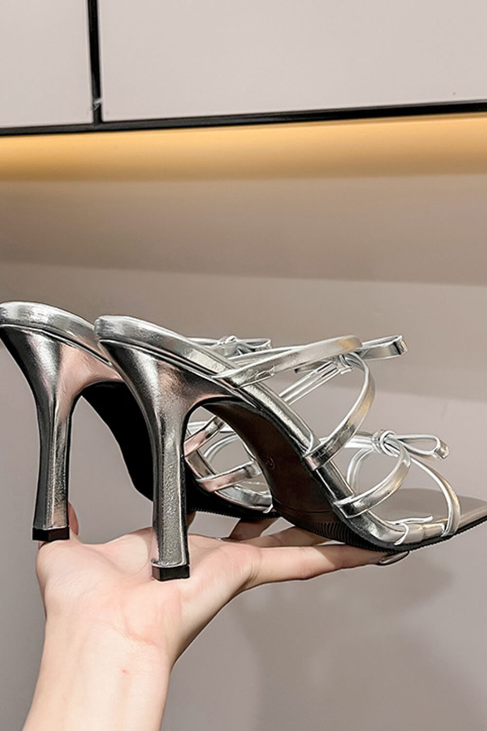 Double Bow Detail Strappy Square Toe Stiletto Mules