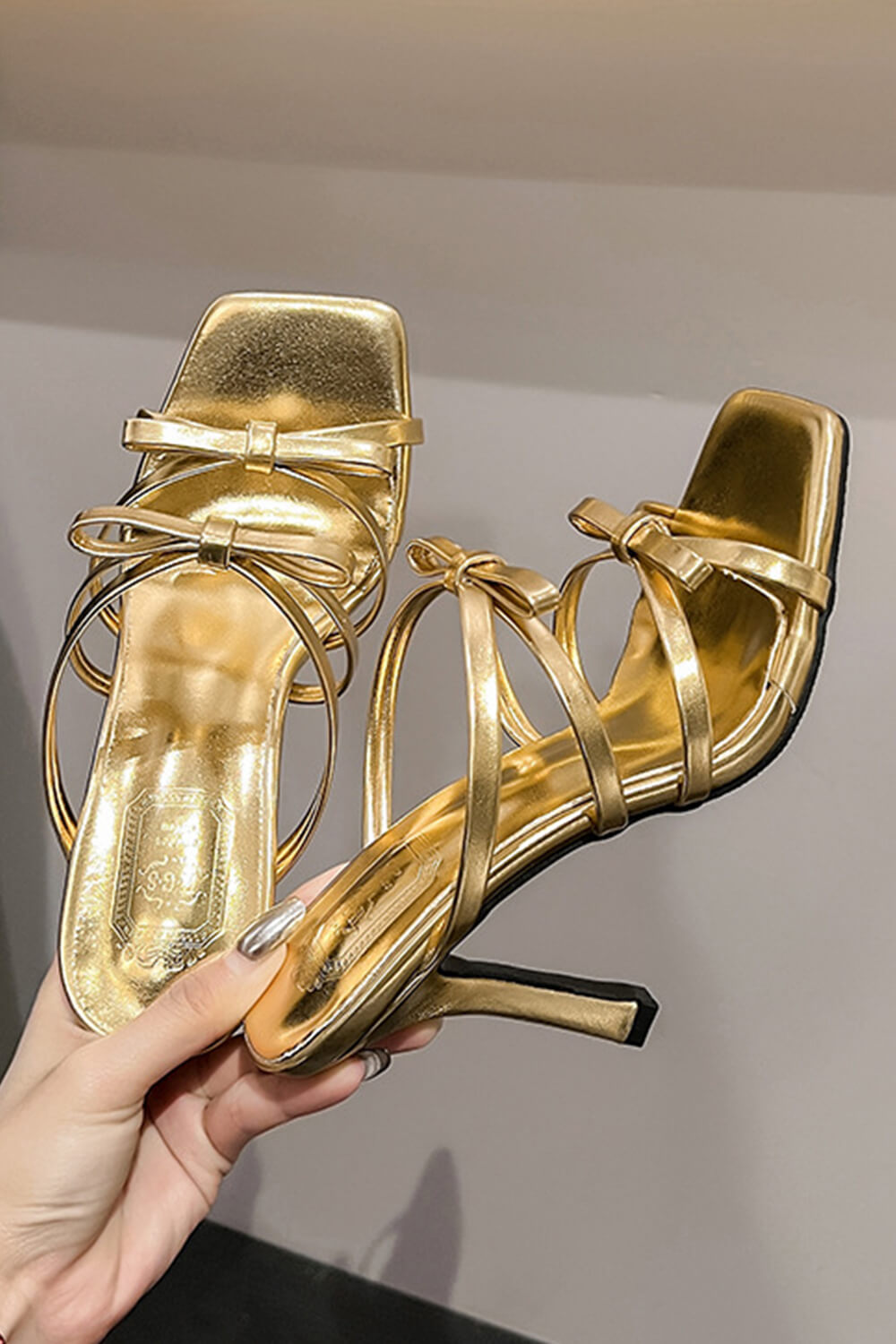 Double Bow Detail Strappy Square Toe Stiletto Mules