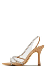 Embellished Diamante Strap Slingback High Heels - Nude
