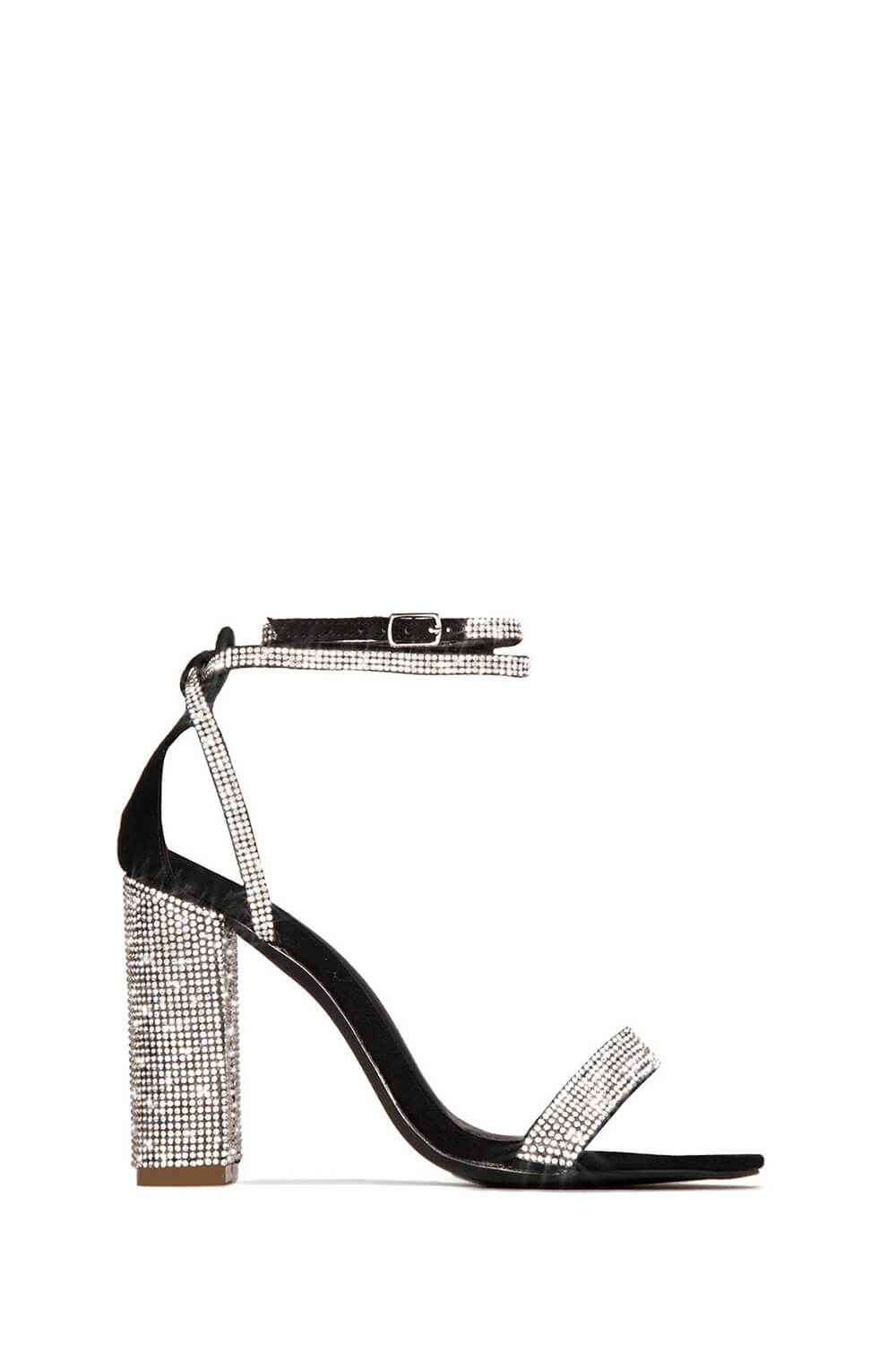 Rhinestone Embellished Diamante Heel Strap Detail High Block Heel