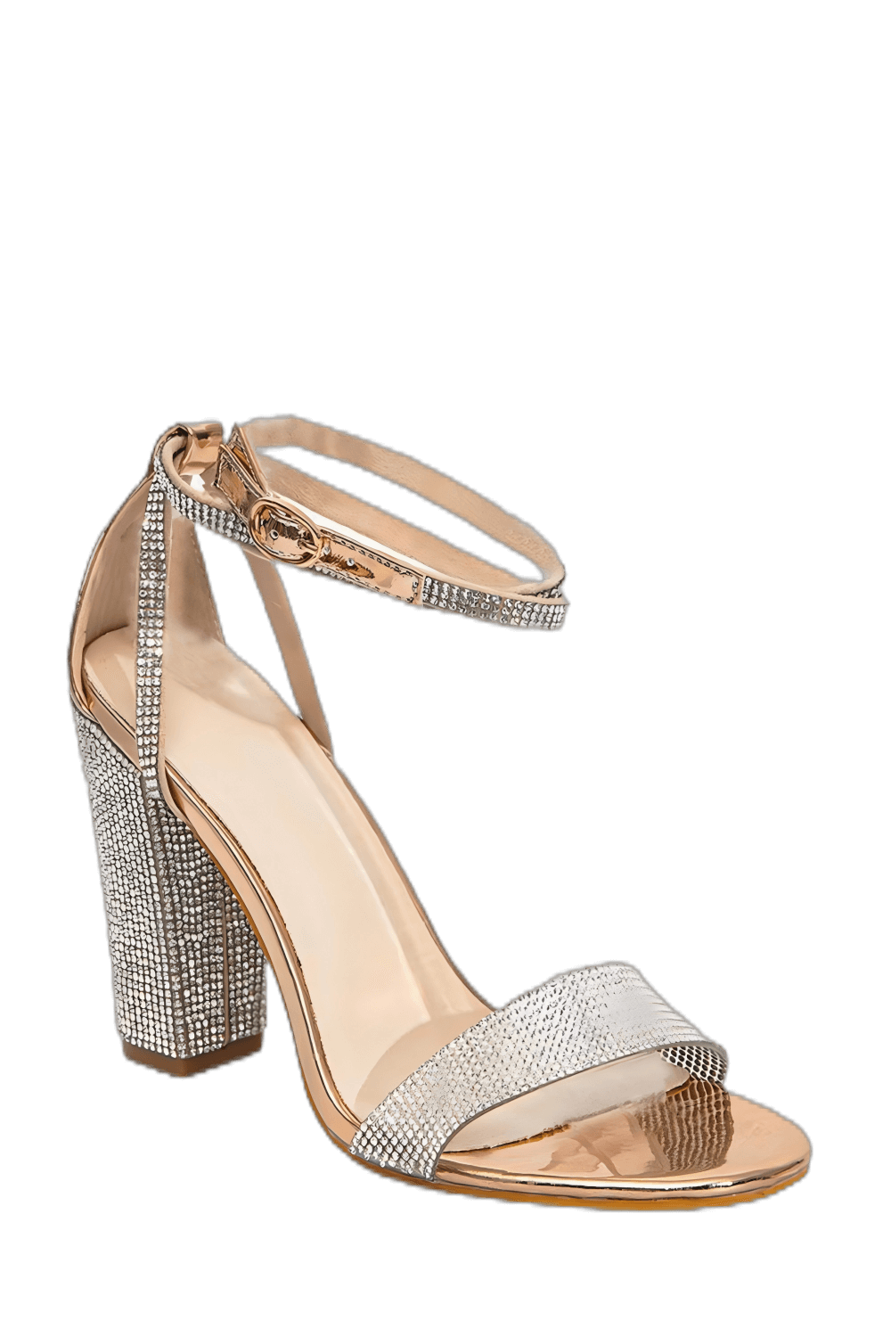 Rhinestone Embellished Diamante Heel Strap Detail High Block Heel