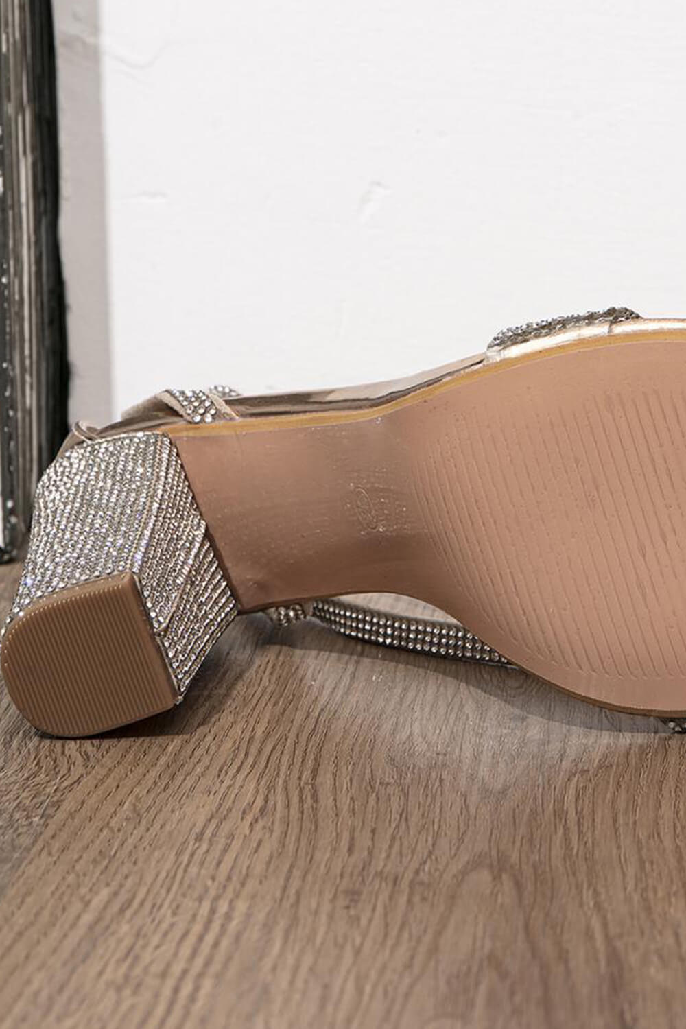 Rhinestone Embellished Diamante Heel Strap Detail High Block Heel