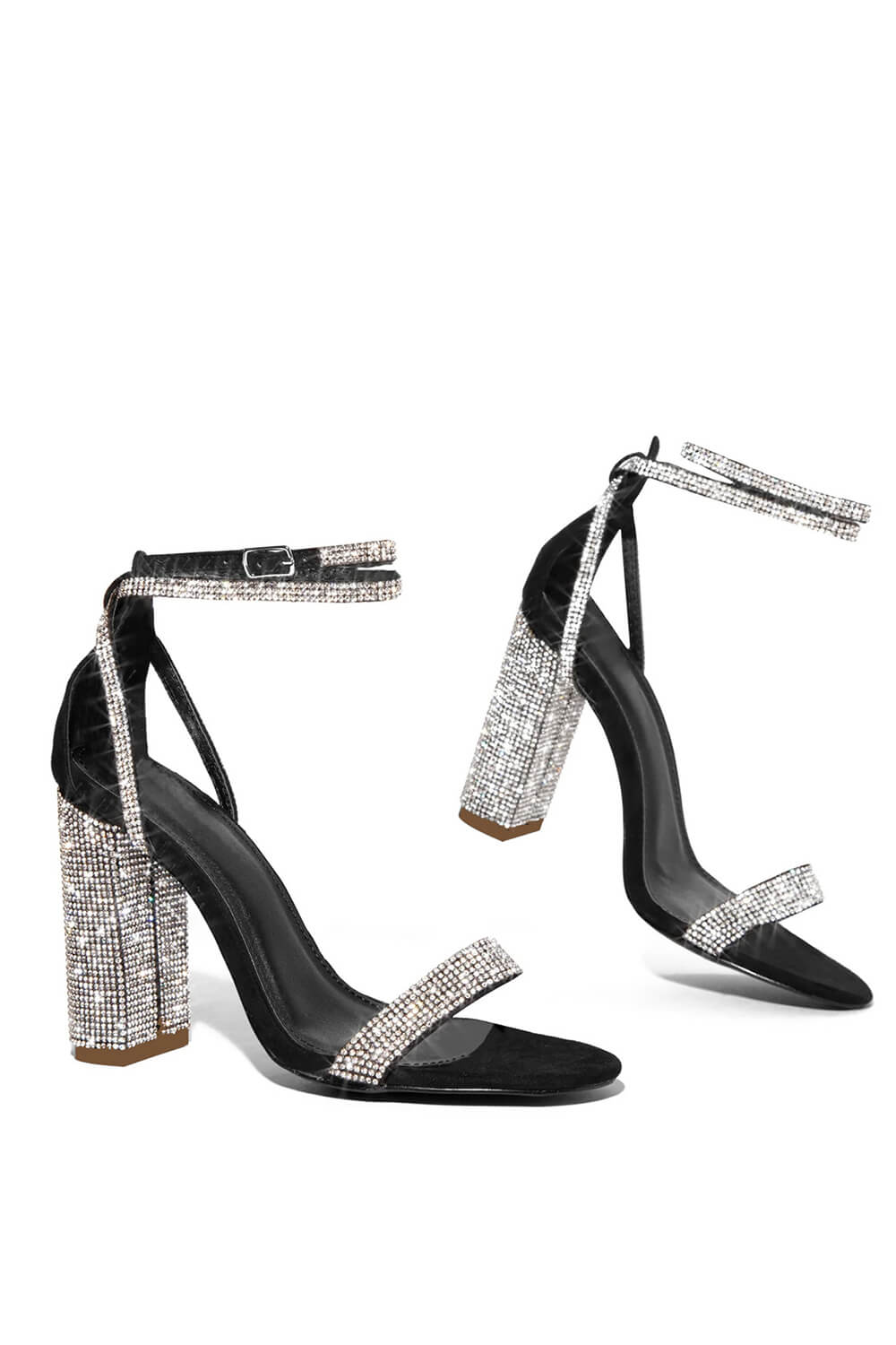 Rhinestone Embellished Diamante Heel Strap Detail High Block Heel