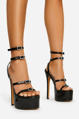 Patent Strappy Diamante Buckle Statement Platform High Heel
