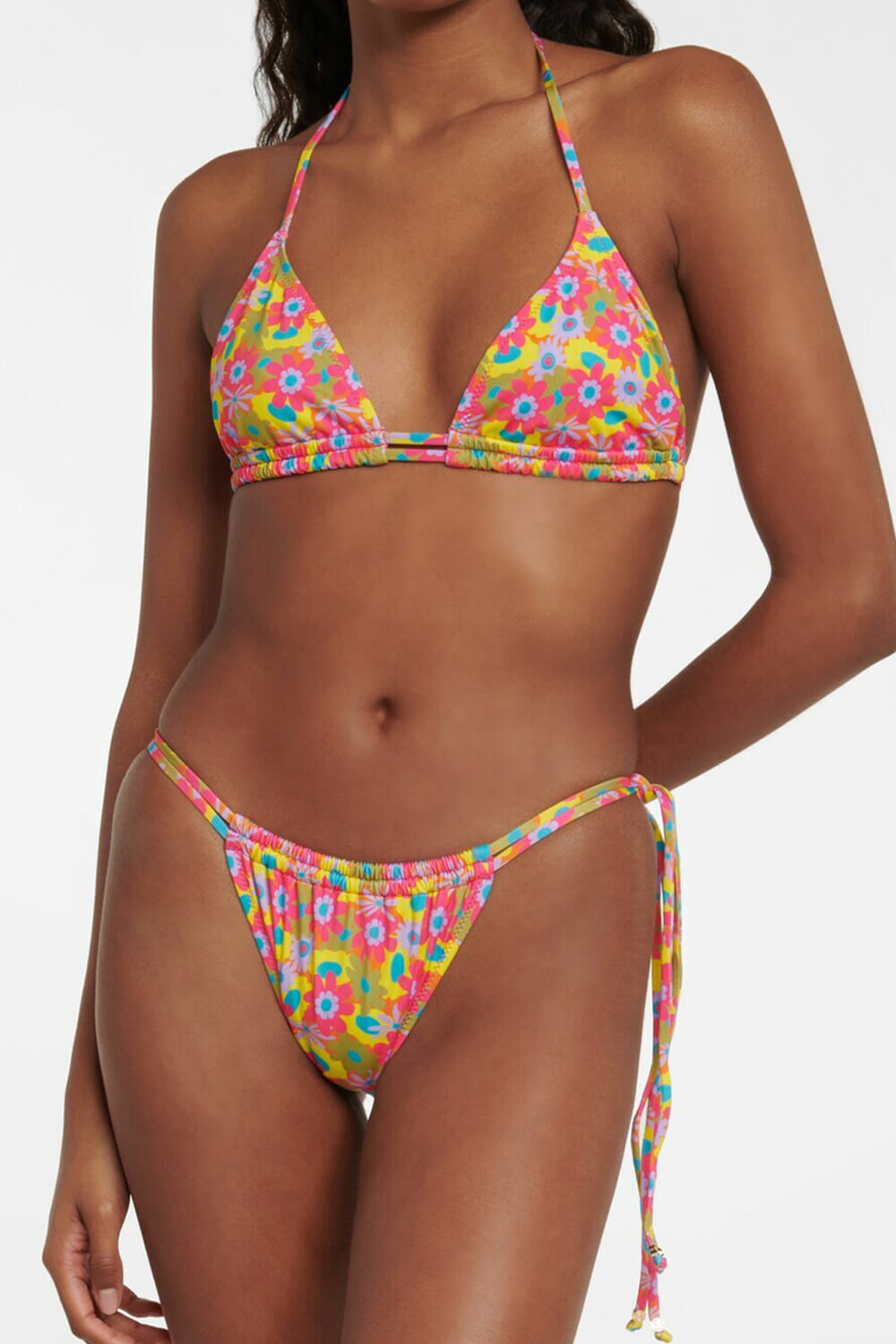 Floral Print Triangle Adjustable Tie Bikini Set