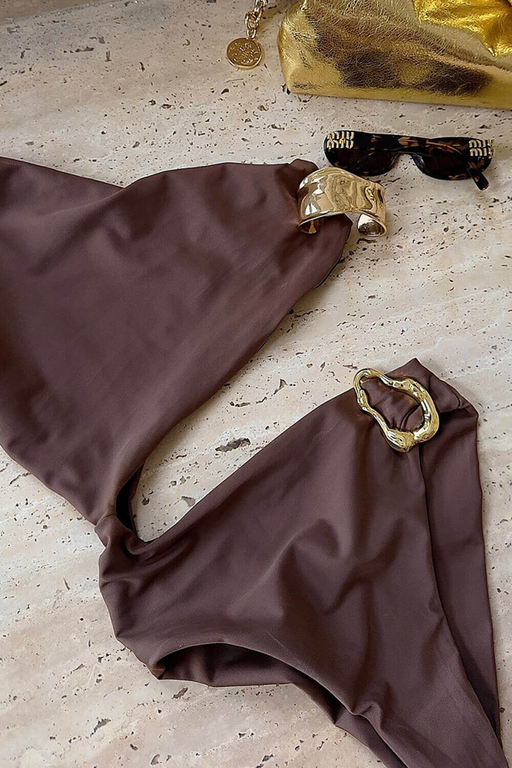 Cut-Out One-Shoulder One Piece Swimsuit With Metallic Hardware Details