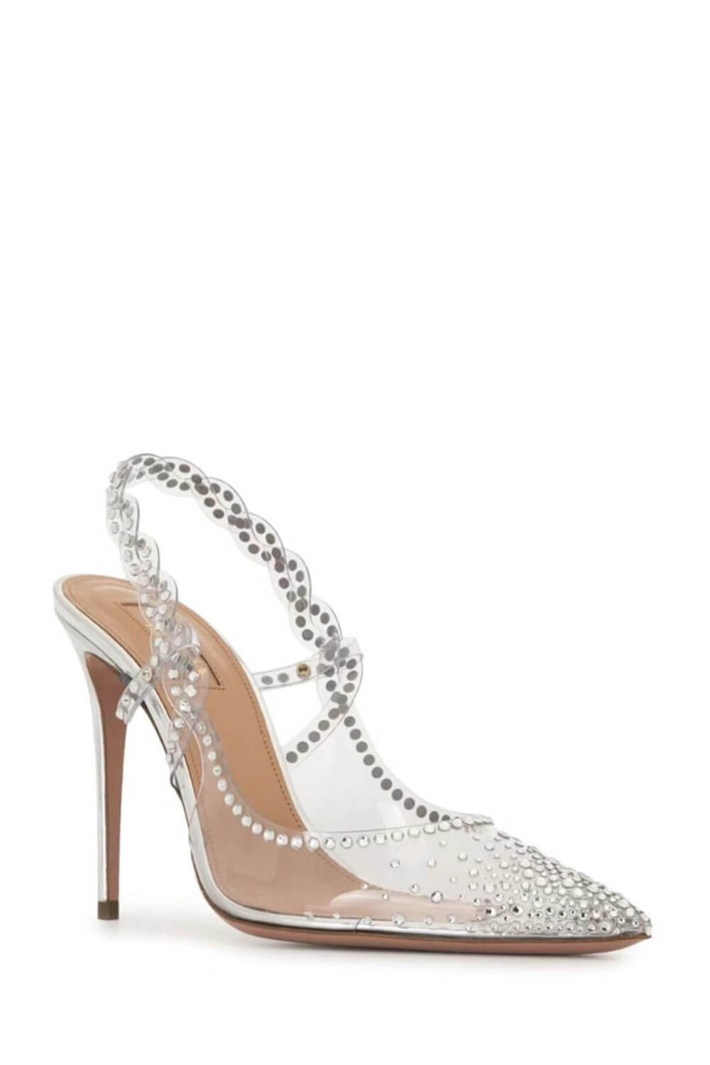 Transparent Crystal Embellished Pvc Slingback Pumps