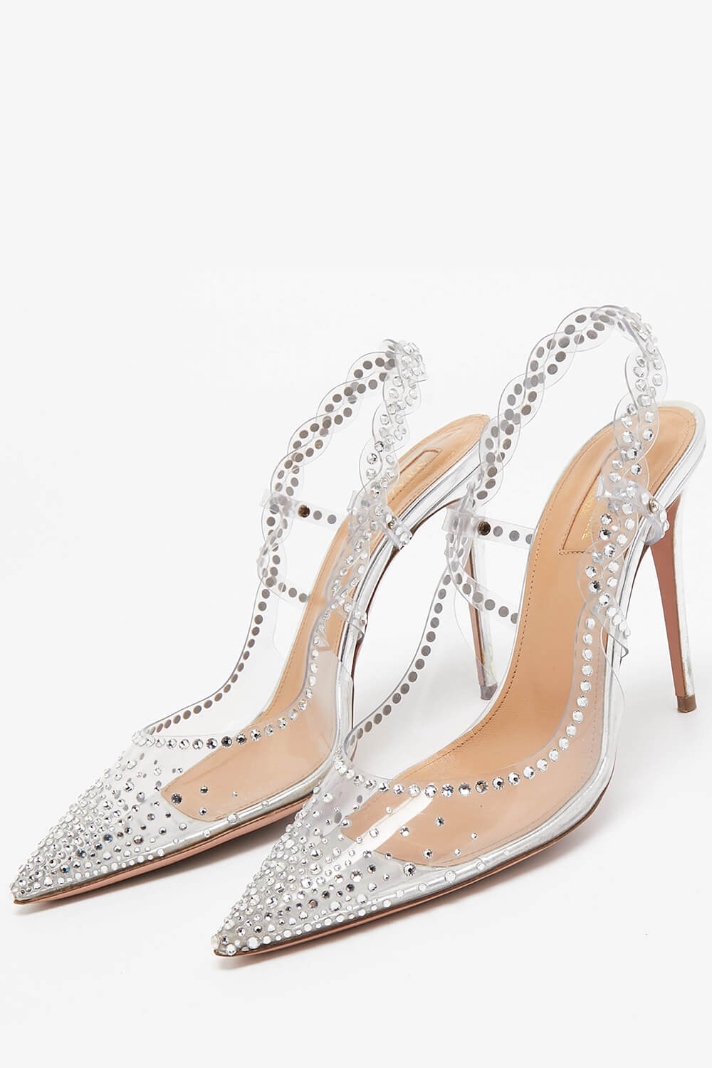 Transparent Crystal Embellished Pvc Slingback Pumps