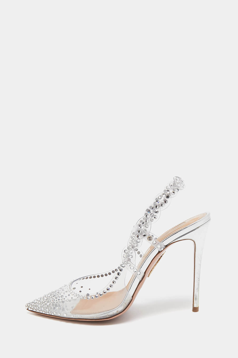 Transparent Crystal Embellished Pvc Slingback Pumps
