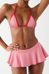 Triangle Gingham Halter Bikini Set With Ruffled Mini Skirt