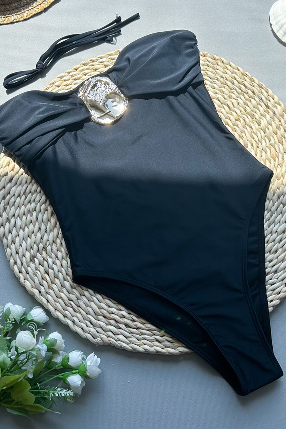 Strapless One Piece Swimsuit With Metal Gold Details