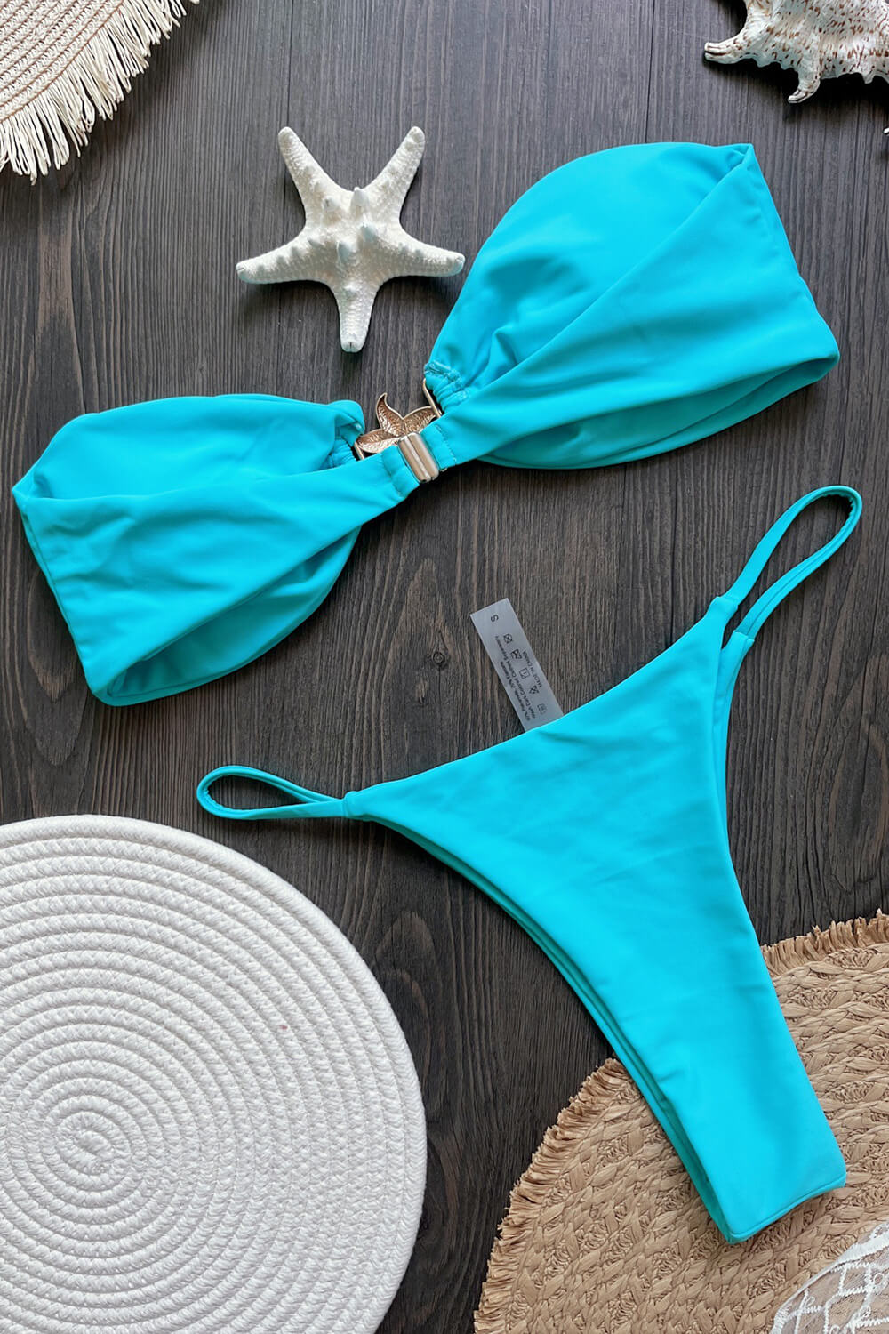 Gold Starfish Detail Bandeau High-Cut Bikini Set