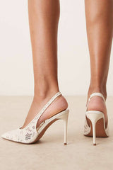 Lace Pointed Slingback High Heeled Pumps